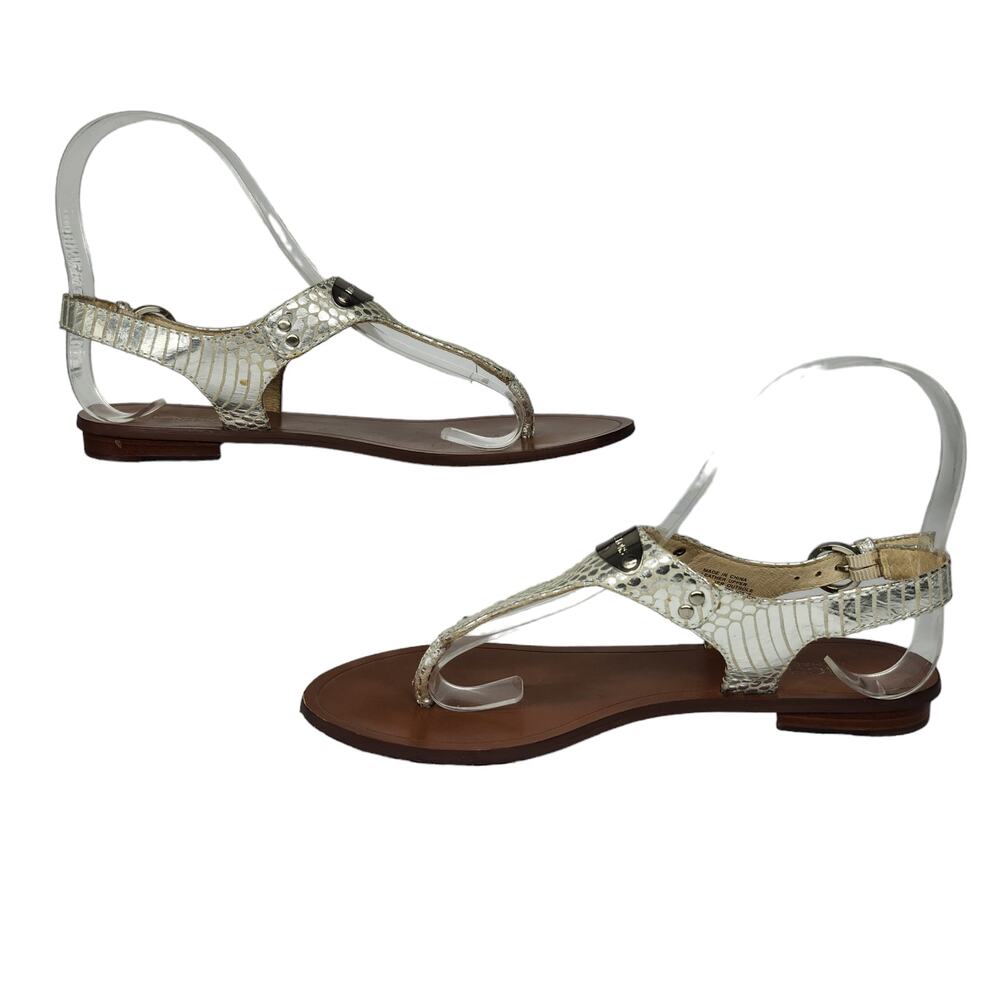 Michael Kors Shoes Womens 6 Silver Metallic Shiny Sandals Thong Ankle Strap - Picture 2 of 12